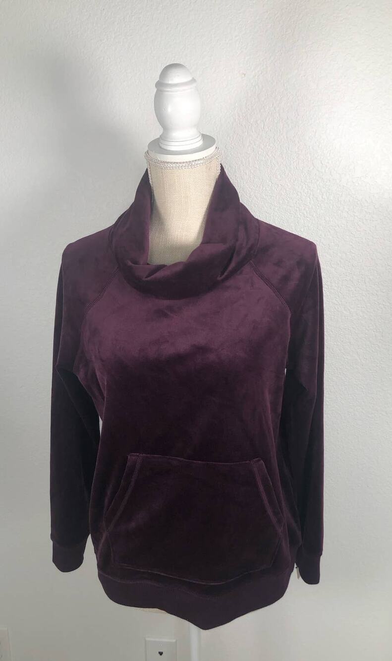 Calvin Klein Aubergine Cowl Neck Velour Pullover - PS
